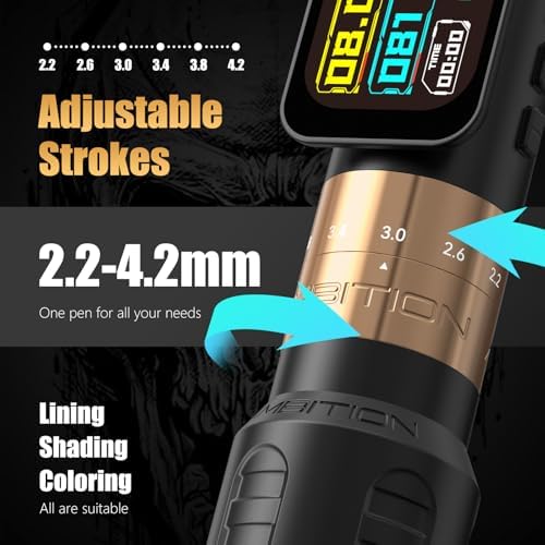 Ambition Seher Pro Tattoo Gun Wireless Tattoo Pen Machne With 2400mAh Large-display Billing Function Battery Adjustable Stroke Rotary Coreless Motor 42mm Grip Tattoo Supply For Professional Artists