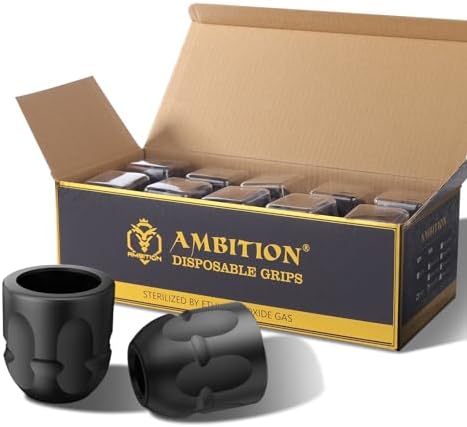 Ambition Soldier P1 Disposable Tattoo Grips - 20Pcs 32mm Tattoo Rubber Grip Cover with Click Adjust System Supply for Most Ambition Tattoo Machines Compatible with Cheyenne Hawk Pen & Sol Nova