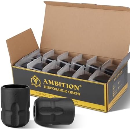 Ambition Soldier P2 Disposable Tattoo Grips - 12Pcs 38mm Professional Tattoo Rubber Grip Cover with Click Adjust System Supply for Rotary Soldier Zetton Torped & Shura Tattoo Pen Machine Gun