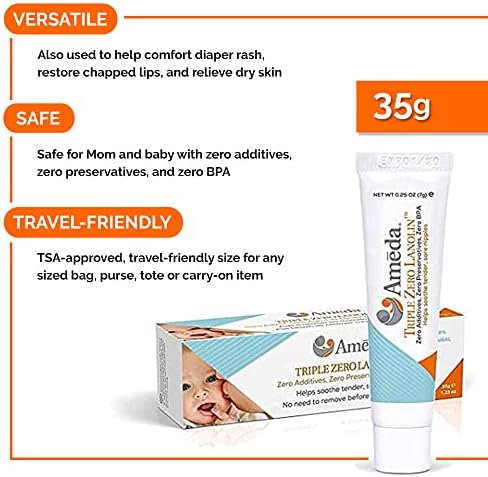 Ameda Triple Zero Lanolin Nipple Cream Moisturizing Body Cream For Sore Nipples From Breast Feeding (35 Gram) 100% Natural Lanolin