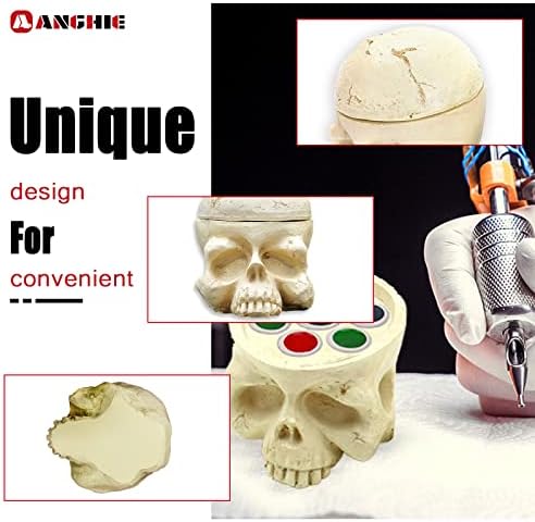 Anghie Tattoo Ink Holder Set - 1 Hard Skull Resin Cup Holder With 7 Holes And 100 Large #15 Ink Caps - Tattoo Artist Gift Supplies