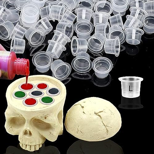 Anghie Tattoo Ink Holder Set - 1 Hard Skull Resin Cup Holder With 7 Holes and 100 Large #15 Ink Caps - Tattoo Artist Gift Supplies