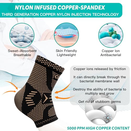 Ankle Brace For Plantar Fasciitis Relief Copper Ankle Brace For Women Men Ankle Sleeve Compression Support For Sprain Ankle Protector Sleeve Achilles Tendonitis Sports Running Copper Black M