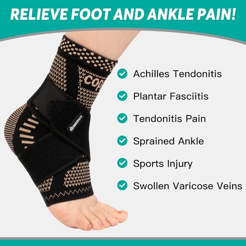 Ankle Brace For Plantar Fasciitis Relief Copper Ankle Brace For Women Men Ankle Sleeve Compression Support For Sprain Ankle Protector Sleeve Achilles Tendonitis Sports Running Copper Black M