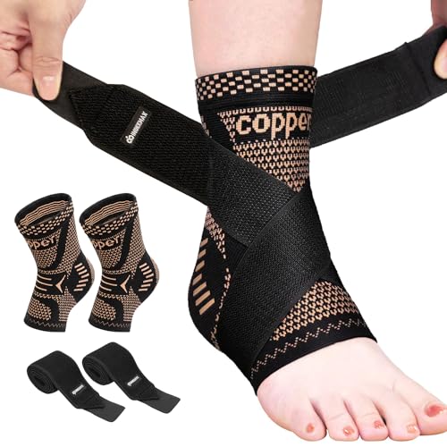 Ankle Brace for Plantar Fasciitis Relief Copper Ankle Brace for Women Men Ankle Sleeve Compression Support for Sprain Ankle Protector Sleeve Achilles Tendonitis Sports Running Copper Black M