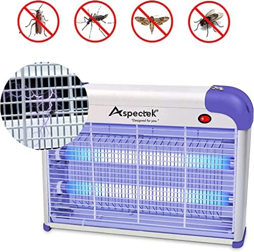ASPECTEK 20W Indoor Bug Zapper Powerful UV Bugs Lamp Attract Insects And 2800V Grid Kills Flying Insects Includes 2 Replacement Bug Lights (20W+2Bulbs Purple)