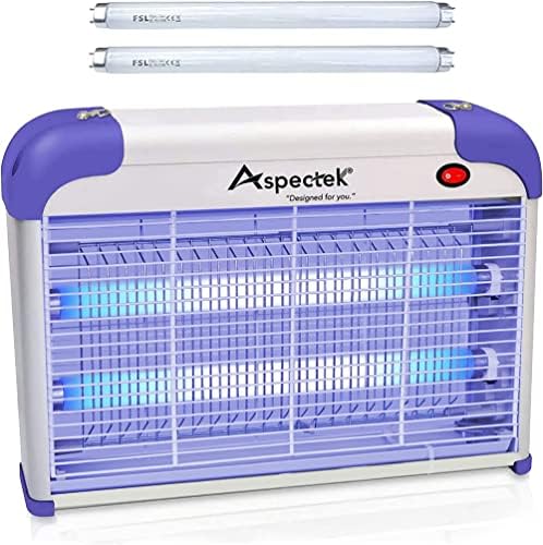 ASPECTEK 20W Indoor Bug Zapper Powerful UV Bugs Lamp Attract Insects and 2800V Grid Kills Flying Insects Includes 2 Replacement Bug Lights (20W+2Bulbs Purple)