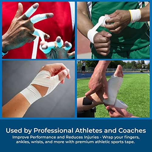 Athletic Tape - 4 Sports Tape Rolls -White- No-Sticky Residue – Easy Tearing – Skin-Friendly -1.5 X 10 Yards Per Roll (Total 40 Yards) For Athletes Coaches Amateurs (White 40 Yards)