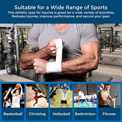Athletic Tape - 4 Sports Tape Rolls -White- No-Sticky Residue – Easy Tearing – Skin-Friendly -1.5 X 10 Yards Per Roll (Total 40 Yards) For Athletes Coaches Amateurs (White 40 Yards)