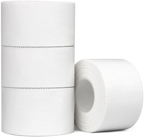 Athletic Tape - 4 Sports Tape Rolls -White- No-Sticky Residue – Easy Tearing – Skin-Friendly -1.5 x 10 Yards per roll (Total 40 Yards) for Athletes Coaches Amateurs (White 40 Yards)