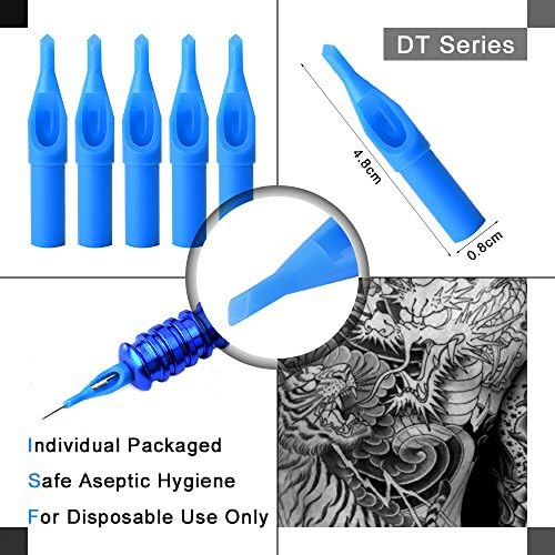 ATOMUS 50pcs Mixed Tattoo Needle Tips Disposable Plastic Assorted Tips 3RT 5RT 7RT 9RT 3DT 5DT 7DT 9DT 5FT 7FT Tattoo Round Flat/Magnum Diamond Tips