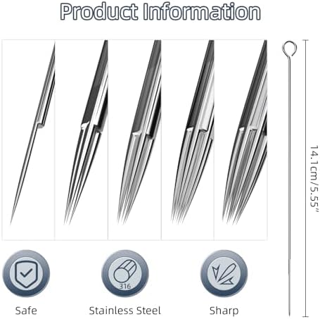 ATOMUS 50pcs Mixed Tattoo Needles 1RL 3RL 5RL 7RL 9RL Disposable Assorted Sterilized Professional Round Liner Tattoo Needles (Mixed)