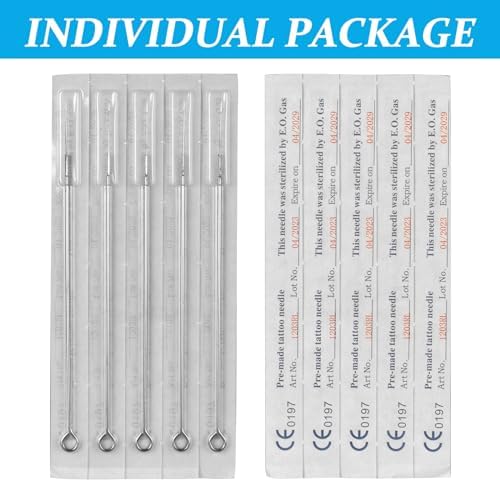 ATOMUS 50pcs Mixed Tattoo Needles 1RL 3RL 5RL 7RL 9RL Disposable Assorted Sterilized Professional Round Liner Tattoo Needles (Mixed)