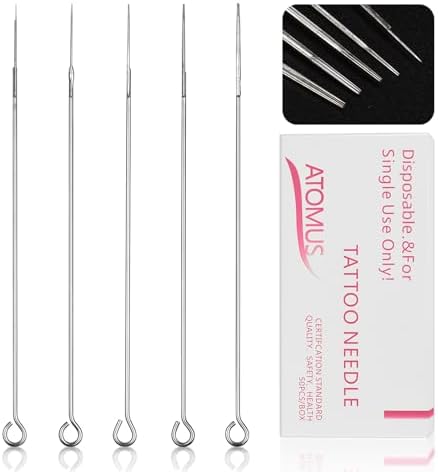 ATOMUS 50pcs Mixed Tattoo Needles 1RL 3RL 5RL 7RL 9RL Disposable Assorted Sterilized Professional Round Liner Tattoo Needles (Mixed)
