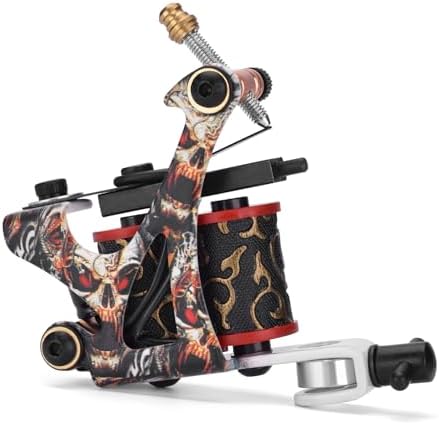 ATOMUS Skull Coil Tattoo Machine 10 Wrap Liner Iron Frame Tattoo Gun for Line Work Cast Iron Body Low Noise Tattoo Beginner Artist Tool 
