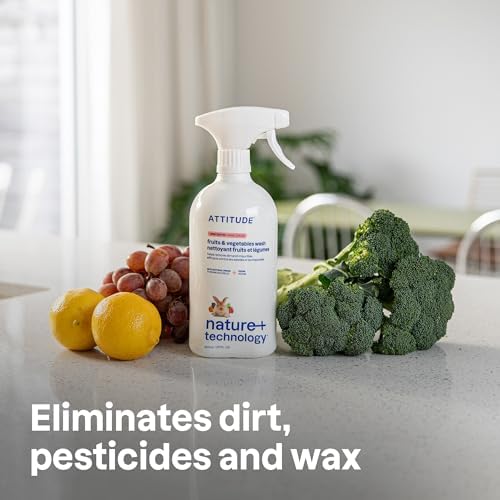 ATTITUDE Fruit & Vegetable Wash Food-Safe Produce Wash Removes Dirt & Residue Vegan & Plant-Based Ingredients Unscented 800 ML