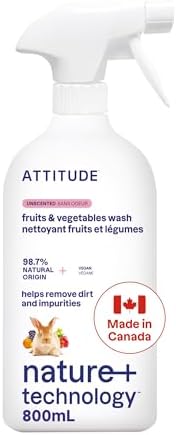 ATTITUDE Fruit & Vegetable Wash Food-Safe Produce Wash Removes Dirt & Residue Vegan & Plant-Based Ingredients Unscented 800 mL