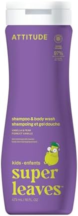 ATTITUDE Shampoo and Body Wash for Kids Made in Canada EWG Verified Hair and Body Cleanser Dermatologically Tested Soap Plant and Mineral Based Bath Products Vegan Vanilla & Pear 473 mL