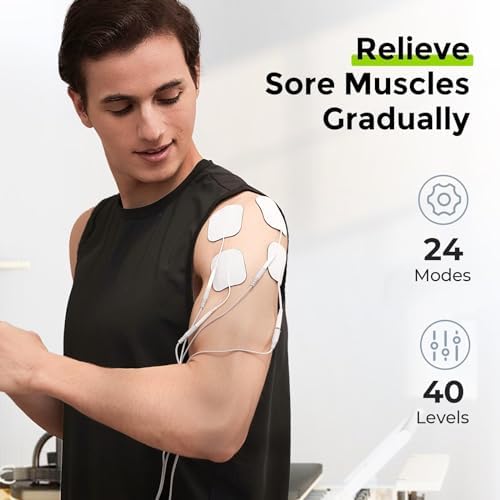 AUVON 3-in-1 TENS Machine TENS EMS Muscle Stimulator With 40 Intensities For Gradual Shoulder Sciatica Back Pain Relief 24 Modes Rechargeable TENS Unit Massager With 12 TENS Pads
