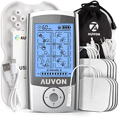 AUVON Rechargeable TENS Machine 24 Modes 4th Gen TENS Unit Muscle Stimulator with 8pcs 2"x2" Premium Electrode Pads for Pain Relief Back Pain Neck Pain Muscle Pain