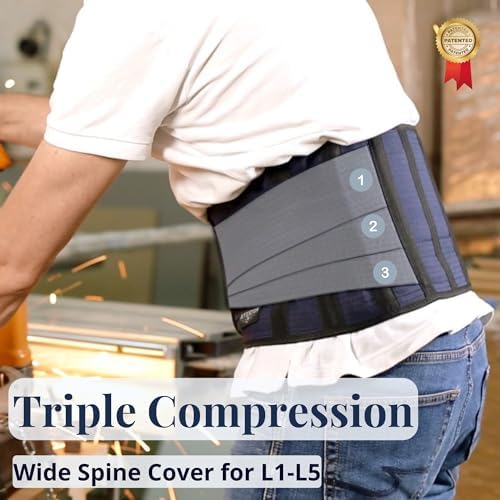 AVESTON Back Support Lower Back Brace For Back Pain Relief: Thin Breathable Rigid 6 Ribs Adjustable Lumbar Support Belt For Men/Women Keeps Spine Straight And Safe – Belly Size 38-45" Large