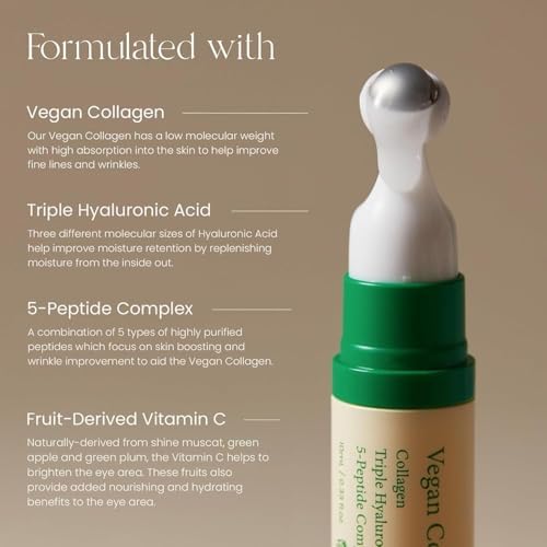 AXIS-Y Vegan Collagen Eye Serum With Triple Hyaluronic Acid & 5-Peptide Complex Wrinkle Care Fine Line Reduction Brightening Vegan & Cruelty-Free Korean Skin Care 10ml