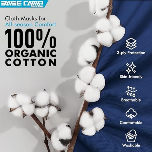 BASE CAMP Reusable Cloth Face Masks 100% Cotton Washable Adjustable Breathable Fabric Mask With Filter Pocket