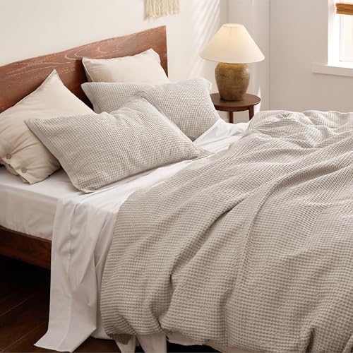 Bedsure Cotton Duvet Cover King - 100% Cotton Waffle Weave Linen Color Duvet Cover Soft And Breathable King Bedding Set For All Season 104"x90"