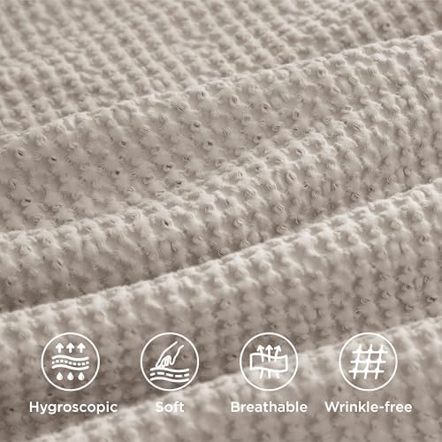 Bedsure Cotton Duvet Cover King - 100% Cotton Waffle Weave Linen Color Duvet Cover Soft And Breathable King Bedding Set For All Season 104"x90"