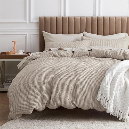 Bedsure Cotton Duvet Cover King - 100% Cotton Waffle Weave Linen Color Duvet Cover Soft and Breathable King Bedding Set for All Season 104"x90"