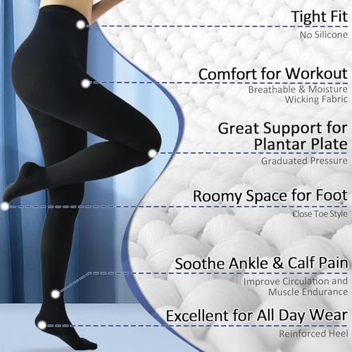 Beister Medical Compression Pantyhose For Women & Men Opaque Closed Toe 20-30mmHg Graduated Support Tight