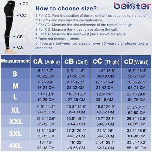 Beister Medical Compression Pantyhose For Women Men 20-30mmHg Graduated Support Footless Waist High Tights