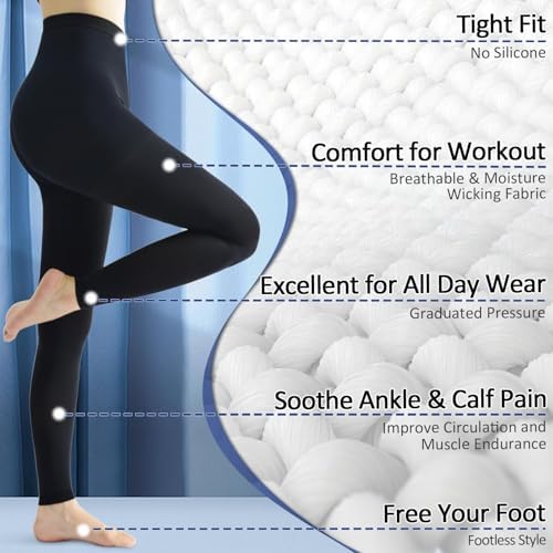 Beister Medical Compression Pantyhose For Women Men 20-30mmHg Graduated Support Footless Waist High Tights