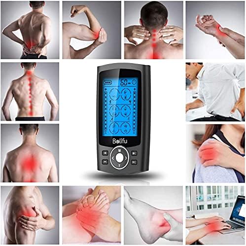 Belifu Dual Channel TENS EMS Unit 24 Modes Muscle Stimulator For Pain Relief Therapy Electronic Pulse Massager Muscle Massager With 10 Pads Dust-Proof Drawstring Storage Bag Fastening Cable Ties
