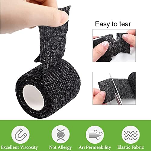 Beoncall Self Adhesive Grip Wrap - 8Pcs Cohesive Grip Tape Black 2"x 5 Yards Disposable Self Adhesive Cohesive Bandage Tape Handle Grip Tube For Pen Machine Grip Accessories Sports Bandage…