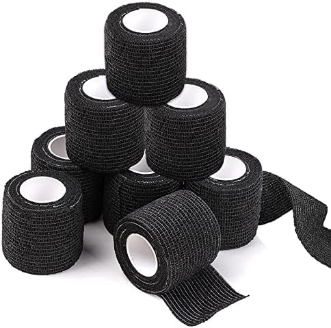 Beoncall Self Adhesive Grip Wrap - 8Pcs Cohesive Grip Tape Black 2"x 5 Yards Disposable Self Adhesive Cohesive Bandage Tape Handle Grip Tube for Pen Machine Grip Accessories Sports Bandage…
