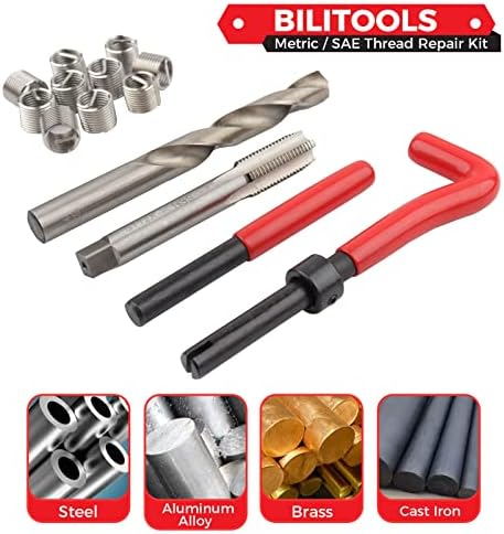 BILITOOLS Helicoil Thread Repair Kit Metric 131-Piece HSS Drill Heli Coil Repair Kit M5 M6 M8 M10 M12