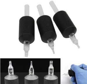 BISIBITA2 VORTEX 1.25-inch Soft Silicone Black Disposable Tattoo Tube Grips With Clear Long Tips 15pcs (9D)