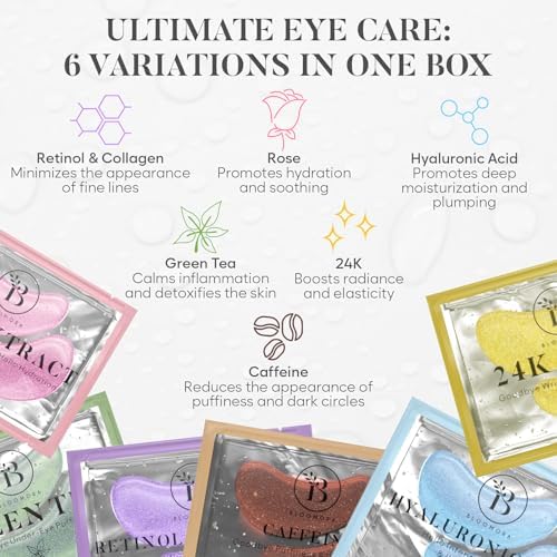 BLOOMORA Variety Under Eye Patches (30 Pairs) - Dark Circles & Puffy Eyes Treatment - Eye Care Mask For Refreshment - 6 Varieties