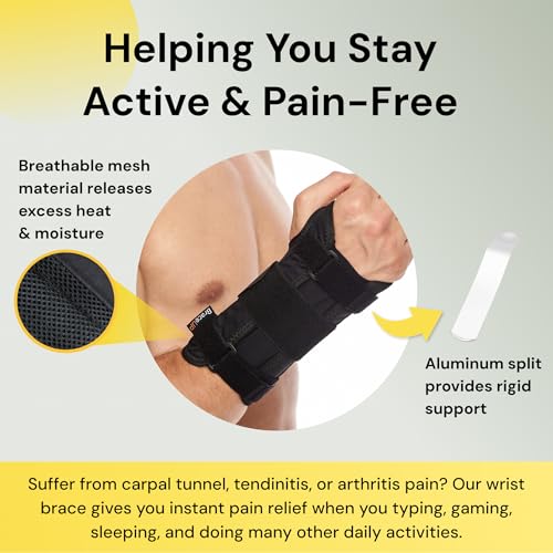 BraceUP Carpal Tunnel Wrist Brace With Metal Wrist Splint For Hand And Wrist Support And Tendonitis Arthritis Pain Relief - For Men And Women (S/M Right Hand)