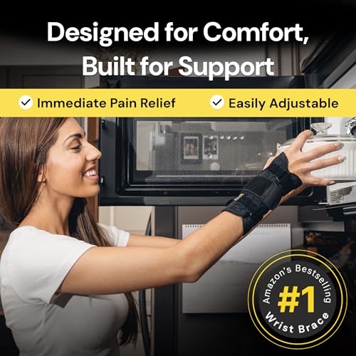 BraceUP Carpal Tunnel Wrist Brace With Metal Wrist Splint For Hand And Wrist Support And Tendonitis Arthritis Pain Relief - For Men And Women (S/M Right Hand)