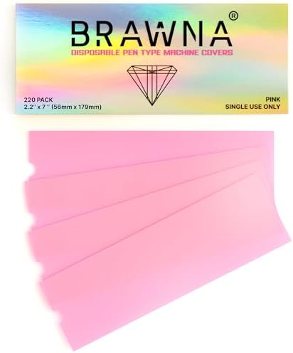 BRAWNA 220 Pcs PMU & Tattoo Pen Type Machine Covers - Wireless PMU Machine Sleeve - PMU Supplies - Pink