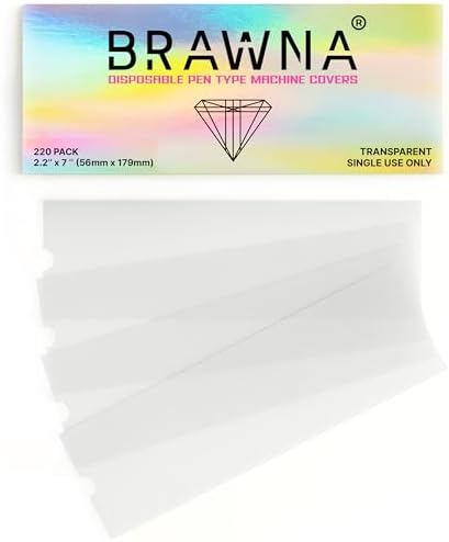 BRAWNA 220 Pcs PMU & Tattoo Pen Type Machine Covers - Wireless PMU Machine Sleeve - PMU Supplies - Clear