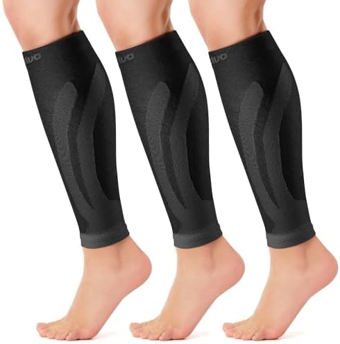 CAMBIVO 3 Pairs Calf Compression Sleeve for Men and Women Leg Compression Sleeve for Running Shin Splint Calf Cramps Varicose Veins Swelling-(Black L/XL)