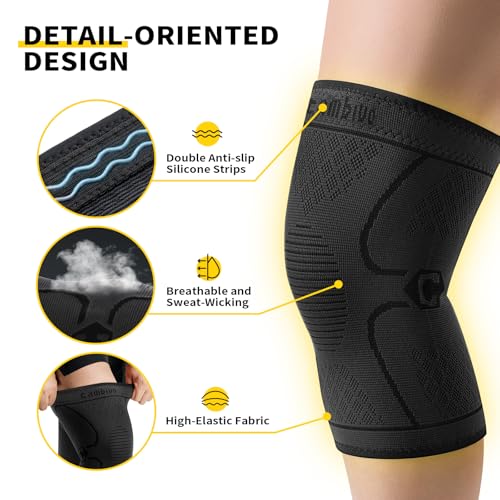 CAMBIVO Knee Brace Support(2 Pack) Knee Compression Sleeve For Running Hiking Basketball Arthritis Meniscus Tear Knee Pain Relief And Injury Recovery
