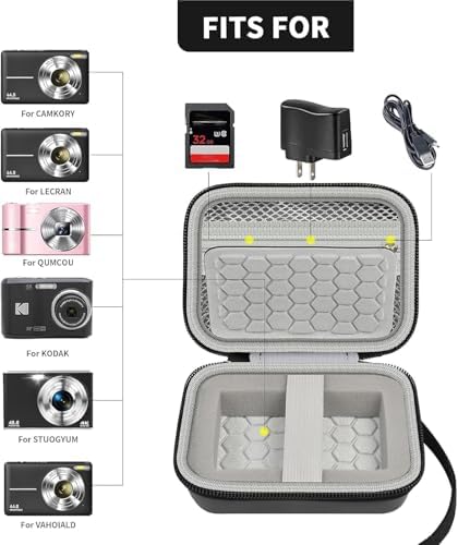 Carrying & Protective Case For Digital Camera AbergBest 21 Mega Pixels 2.7" LCD Rechargeable HD/Kodak Pixpro/Canon PowerShot ELPH 180/190 / Sony DSCW800 / DSCW830 Cameras For Travel - Black