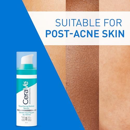 CeraVe Resurfacing Retinol Serum For Face With Niacinamide. Helps Even Skin Tone & Smoothness Post-Acne Marks & Pore Minimizer. Gentle Fragrance-free Non-Comedogenic Safe For Sensitive Skin 30ML