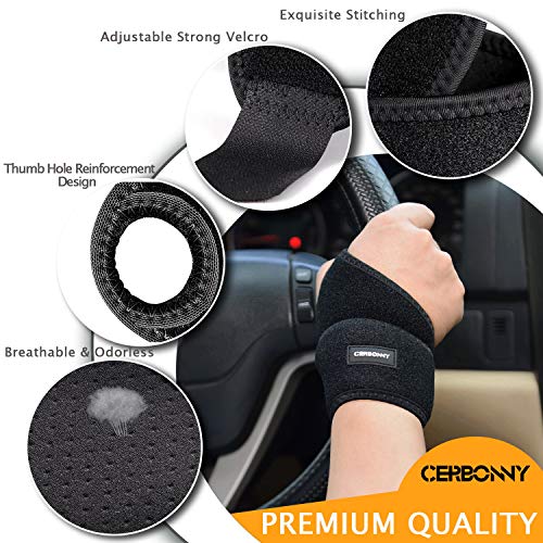 CERBONNY Carpal Tunnel Wrist Brace 2Pack Wrist Support Brace Adjustable Wrist Strap Reversible Wrist Brace For Sports Protecting/Tendonitis Pain Relief/Carpal Tunnel/Arthritis-Right&Left