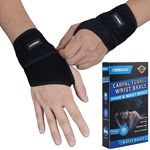 CERBONNY Carpal Tunnel Wrist Brace 2Pack Wrist Support Brace Adjustable Wrist Strap Reversible Wrist Brace for Sports Protecting/Tendonitis Pain Relief/Carpal Tunnel/Arthritis-Right&Left