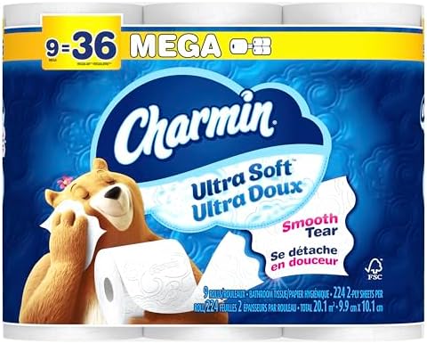 Charmin Ultra Soft Toilet Paper 9 Mega Rolls 224 Sheets Per Roll
